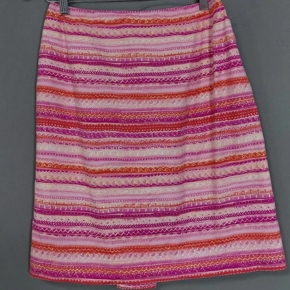 Talbots Pink Pencil Knee Length Lined Striped Skirt Women Size 6